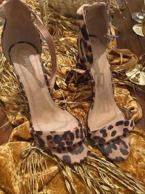 Nasty Gal Leopard Print Ankle Strap Heels - Brown